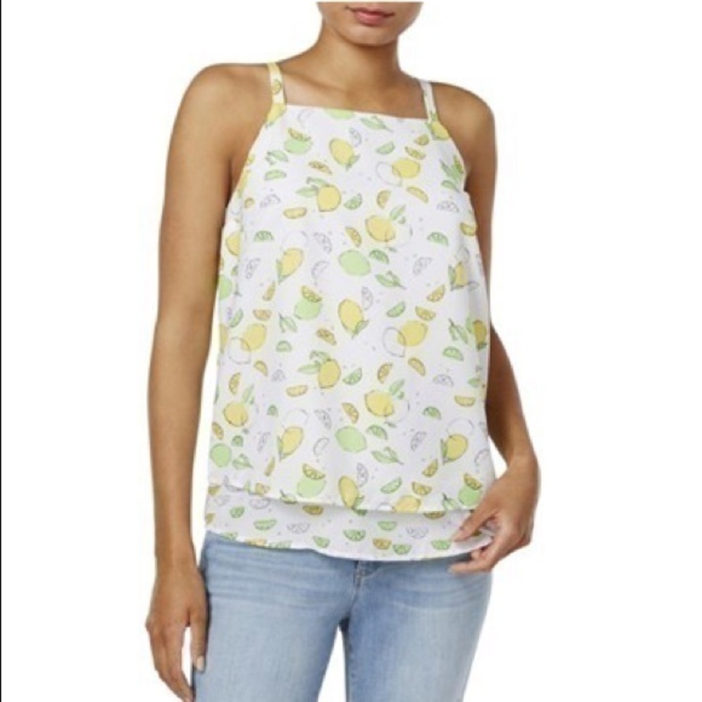 Maison Jules Tiered Lemon Print Top sz XXL